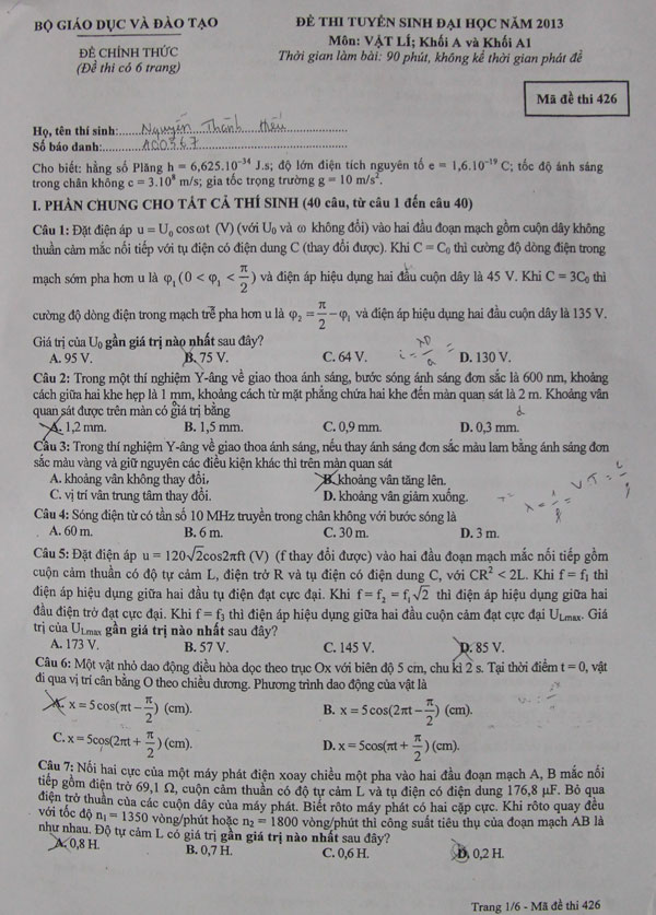 de thi dai hoc mon vat ly khoi a 2013 da co dap an moi nhat hinh 2